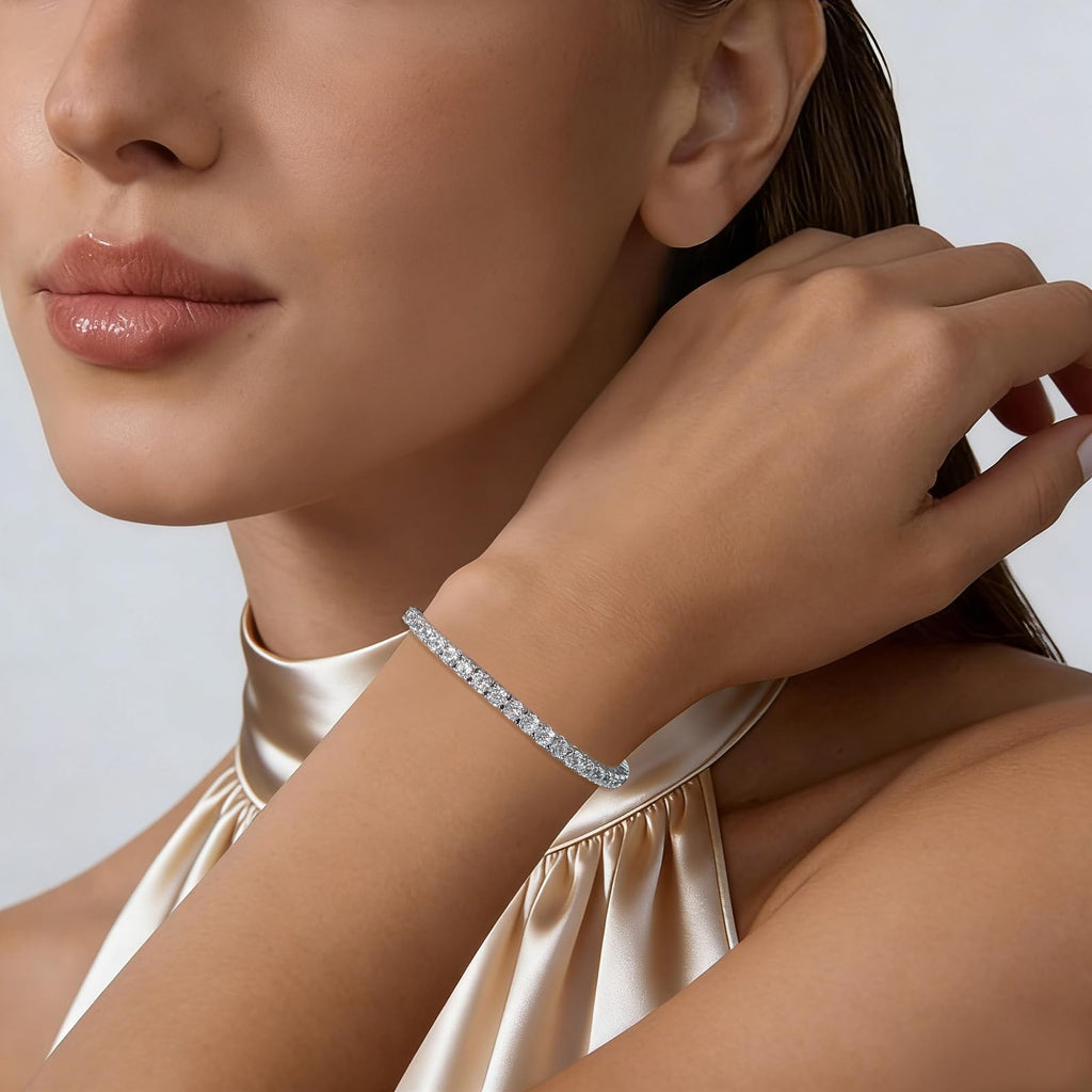 Gemsme 4.0MM Tennis Bracelets for Women - 18K White Gold Plated 4mm Round Cut Cubic Zirconia Classic Tennis Bracelet for Women/Men 7 inch