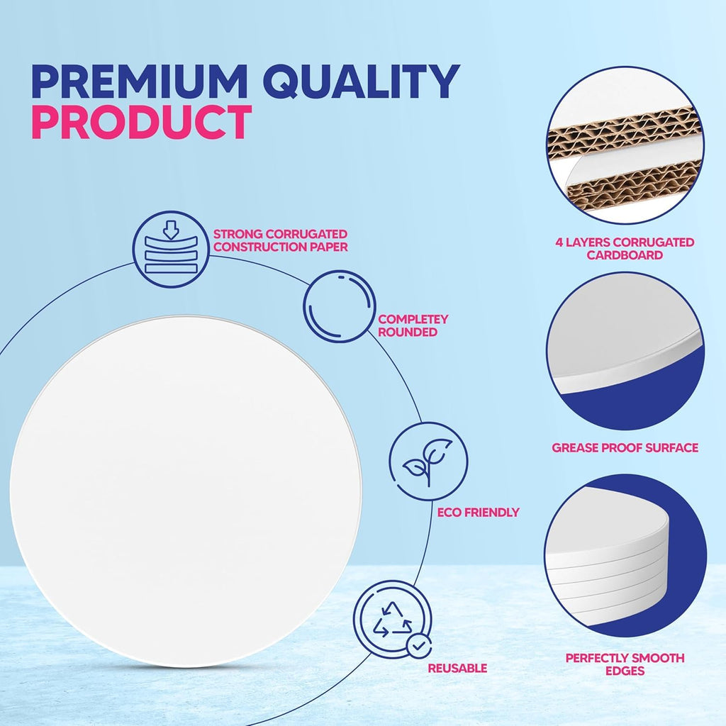RICCLE Cake Boards - 8 Inch Cake Drums - Smooth-Edged Pack of 12 Cake Drums - Sturdy Cake Boards 8 Inch Round - Bend Resistant Multi-Layered Cake Base for Minimalist Displays