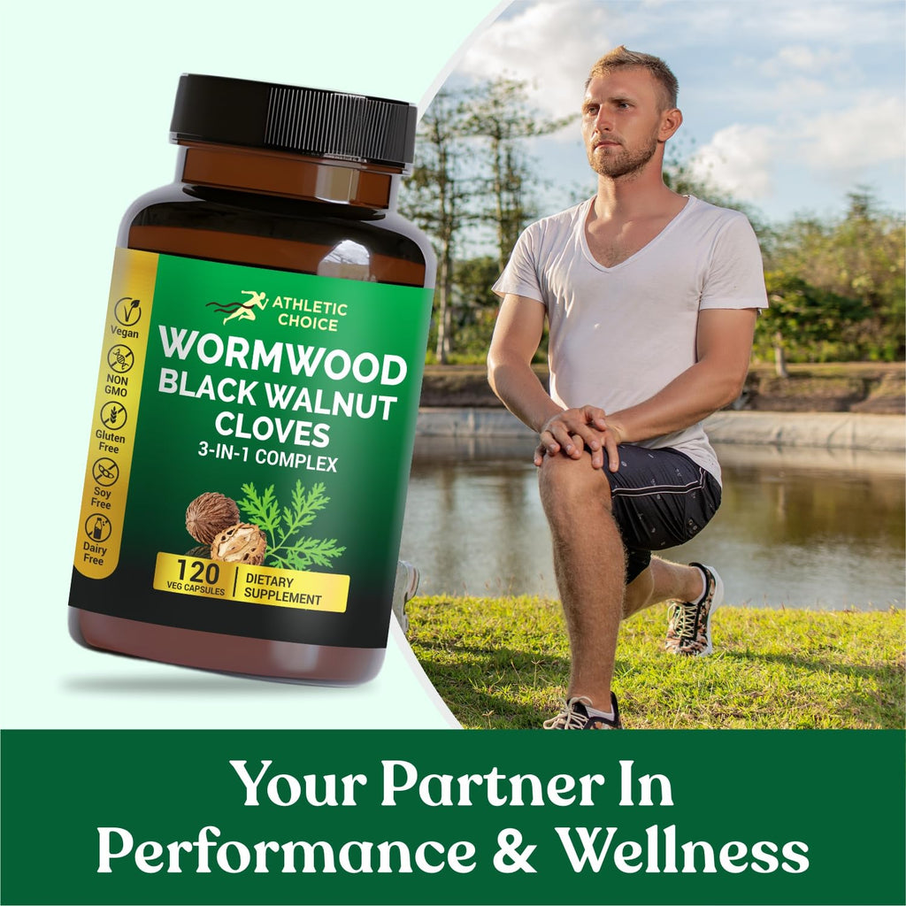 Athletic Choice Wormwood Black Walnut Clove Complex, 3-in-1 Formula with Sweet Wormwood Extract, 120 Veggie Capsules, Non-GMO & Gluten-Free Herbal Supplement for Adults