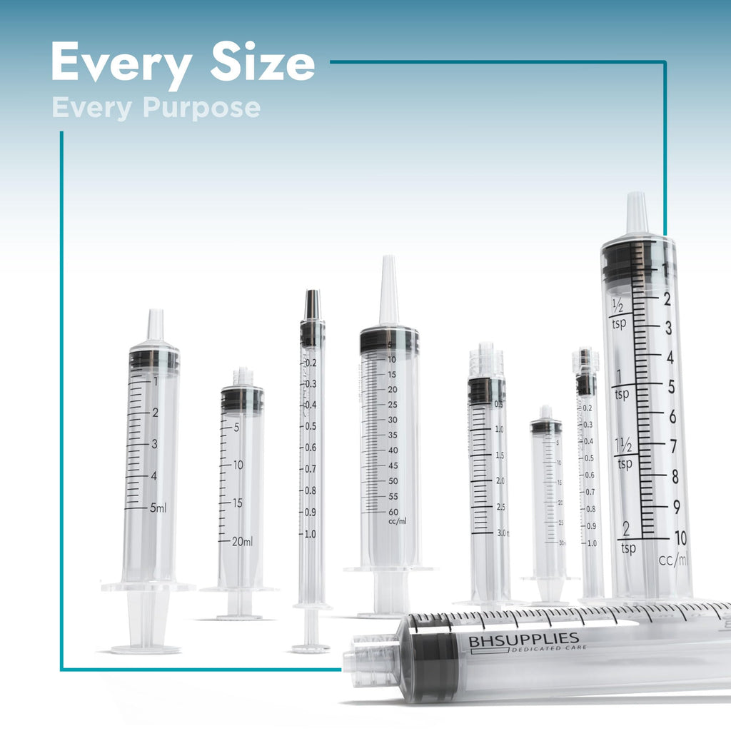 BH Supplies 3ml Luer Lock Tip Syringes (No Needle) - Sterile, Individually Wrapped - 100 Syringes