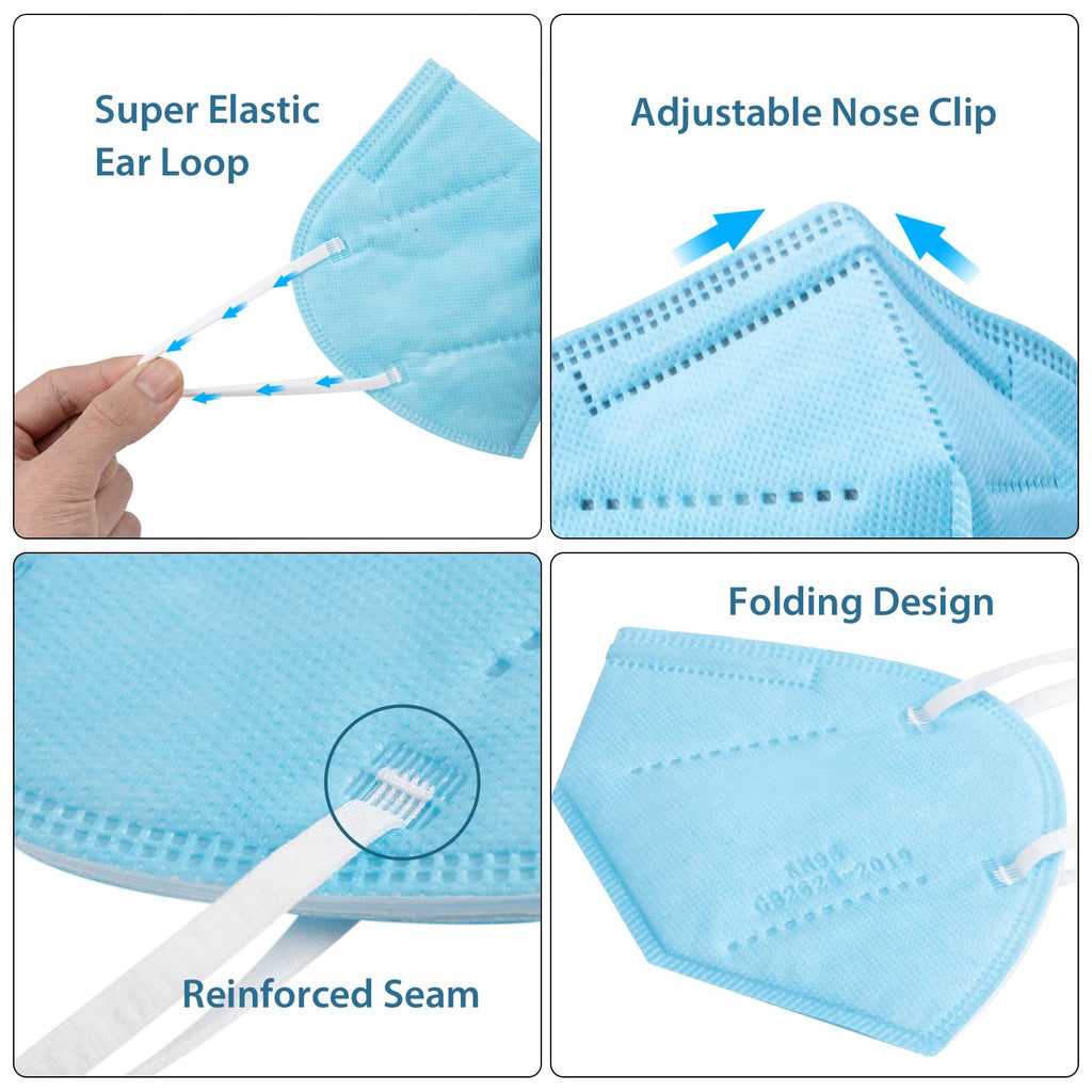 KN95 Face Masks 50 Pcs, 5-Ply Protection Blue KN95 Mask, Disposable Face Masks for Adults