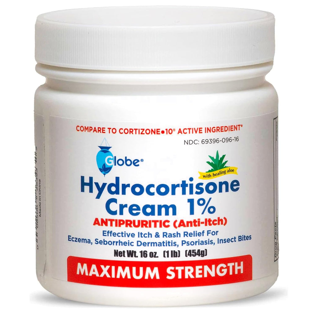 Globe 1% Hydrocortisone Cream Bulk 16 Oz Maximum Strength Itch Relief for Eczema, Dermatitis, Rashes, Mosquito Bites