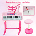 Love&Mini Kids Keyboard Toys for Girls - 37 Keys Pianos Toy with Stool and Microphone Pink Electronic Musical Instrument, Christmas Birthday Gift for Kids 3 4 5 6 7 8 Years Old Boy and Girl