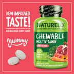 NATURELO Chewable Vitamin for Kids Multivitamin with Whole Food Organic Fruit Blend - 60 Tablets for Children