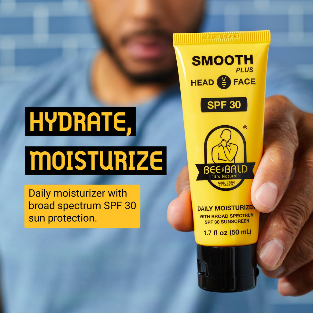 Bee Bald SMOOTH PLUS Head & Face Moisturizer with SPF 30 Sunscreen Lotion Protecting Skin From Harmful UVA/UVB Rays While Hydrating, Moisturizing and Toning, 1.7 Fl Oz (Pack of 2)