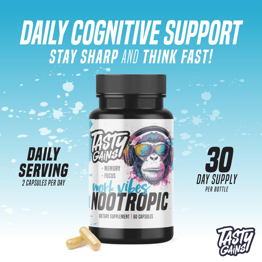 Nootropic Brain Supplement for Memory and Focus - Vitamin for Mental Health & Brain Health with L-Theanine, Rhodiola Rosea & Phosphatidylserine - Memory, Mental Clarity & Cognitive Improvement - 60 Ct