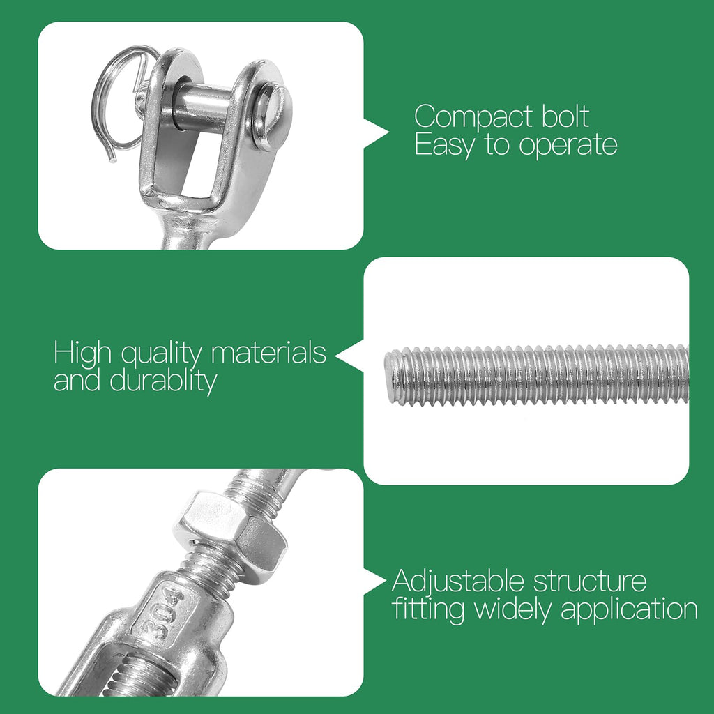 Jamiikury 3PCS M6 Jaw Jaw Turnbuckle Stainless Steel Jaw and Jaw Turnbuckle, Jaw Jaw Closed Body Marine Turnbuckle, Durable for Wire Rope Cable (M6, Jaw & Jaw)