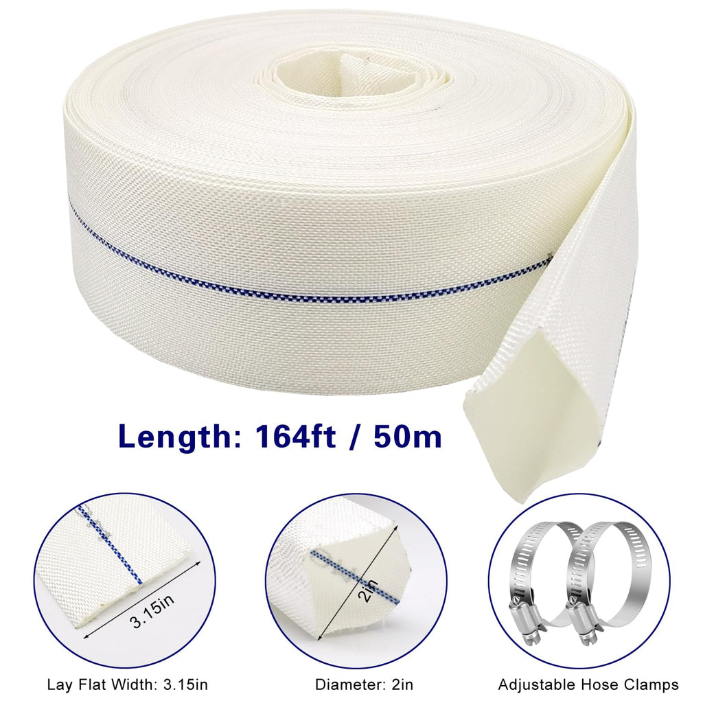 Ahzemepinyo 2IN x 164FT Pool Backwash Hose Heavy Duty Drain Discharge Hose LayFlat Garden Hose with 2 Clamps,Weatherproof Burst Resistant for Water Transfer, Sump Pump, Pool Filter, Pool Drain