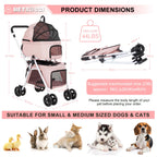 BETSOCCI Double Dog Stroller with 2 Detachable Carrier, Portable Pet Stroller for Small Dogs & Cats Folding Lightweight Puppy Travel Carriage, 4 Wheels, Pink