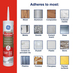 GE Advanced Silicone Caulk for Kitchen & Bathroom, Clear, 10 fl oz Cartridge, 12 Pack - 100% Waterproof Silicone Sealant, 5X Stronger Adhesion, Shrink & Crack Proof