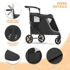 Magshion Pet Stroller for Medium Dogs w/Adjustable Handle, 3-Wheel Dog Cat Wagon w/Dual Entry, Rear Storage, Breathable Mesh, One-Foot Brake, Ideal for Large Pets up to 55 lbs, Black