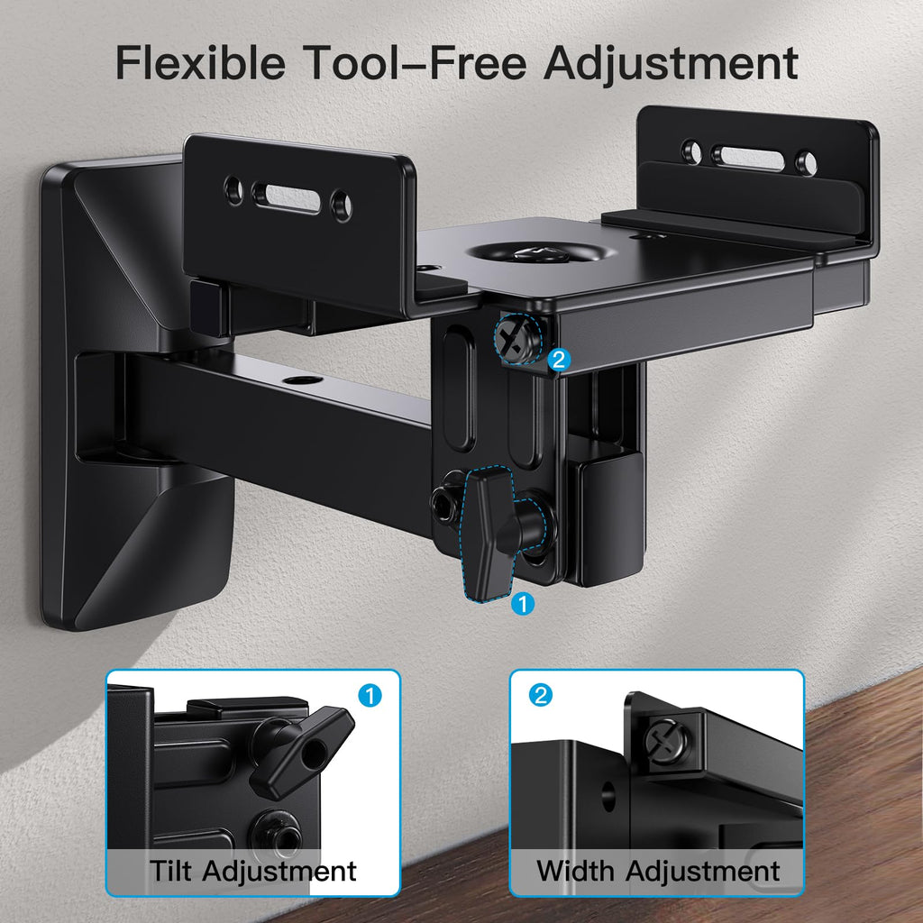 Pipishell Speaker Wall Mounts, Dual Side Clamping Bookshelf Mounting Bracket, Speaker Mounts for Surround Sound, Bookshelf Speakers up to 55 lbs, 1 Pair
