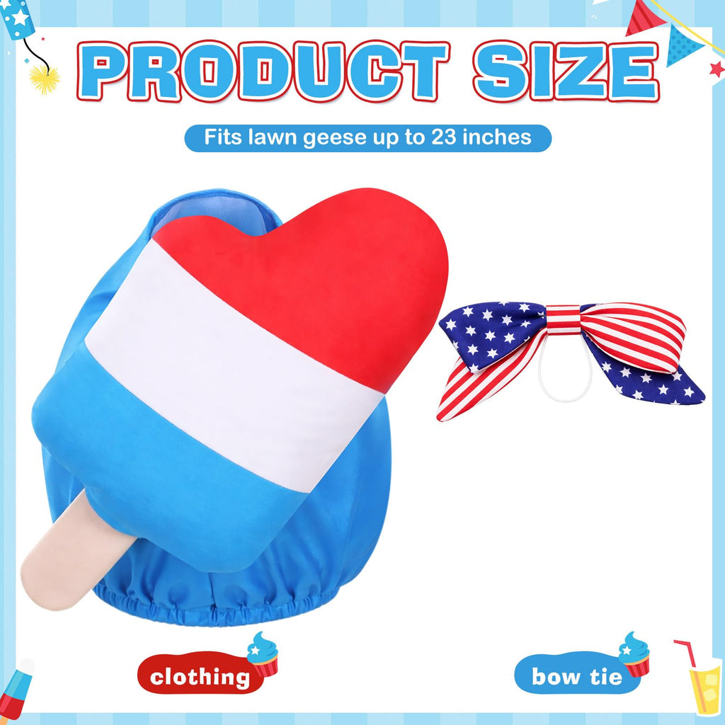 SilTriangle 4th of July Porch Goose Outfit Patriotic Pillow Design with Top Hat for 23" Lawn Cement Goose Independence Day Garden Patio Yard Outdoor Decorations(Ice Lolly)