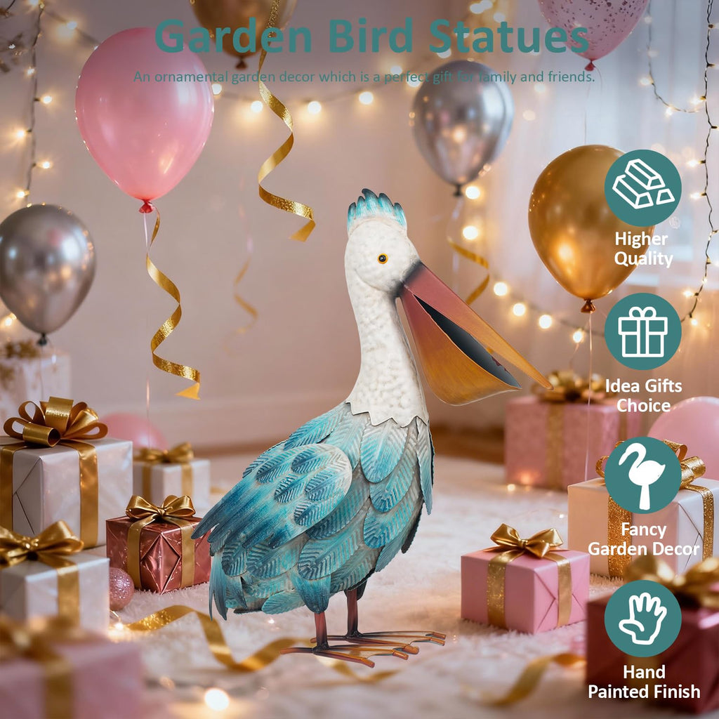 Kircust Pelican Statue Outdoor Bird Sculptures Home Decor Pond Ornaments Metal Yard Art Sculptures for Backyard Porch Patio Pond Decorations
