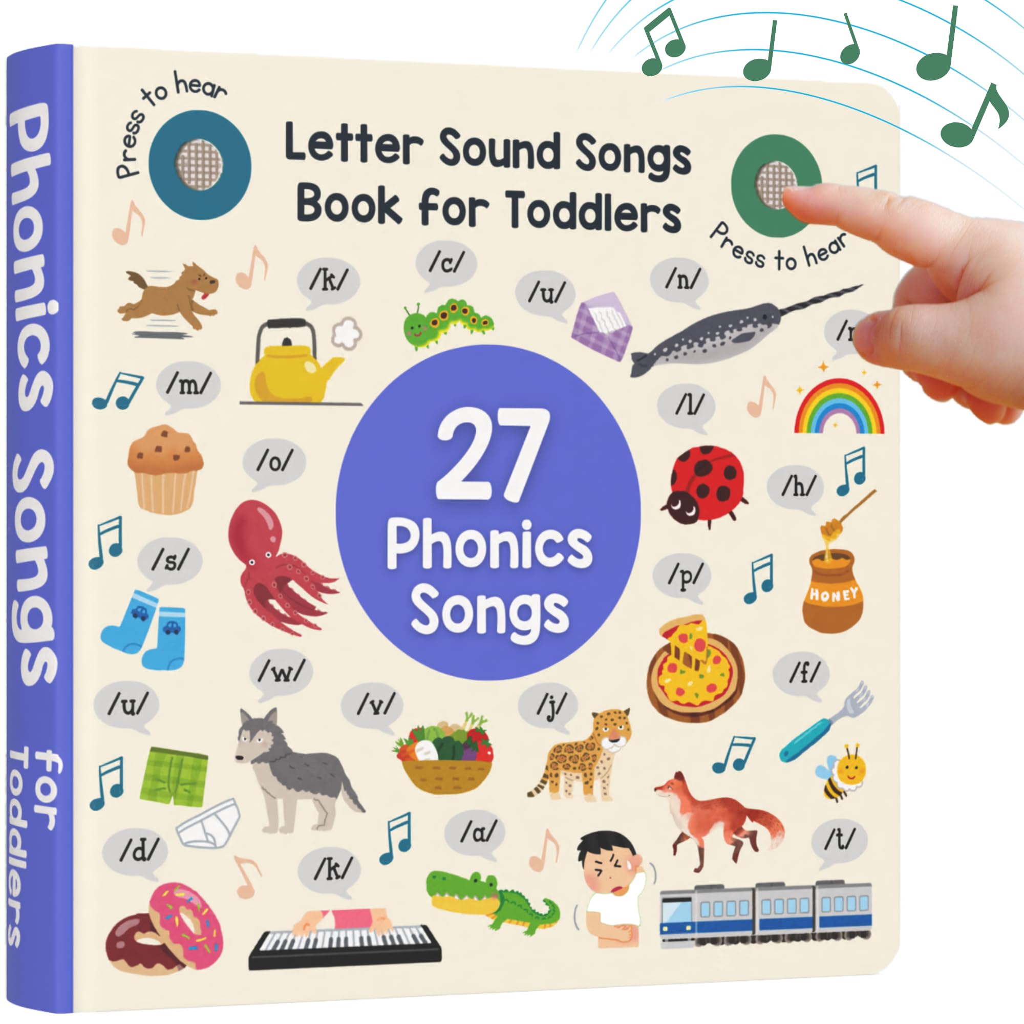 LEARNING BUGS Phonics Songs Book, 26 Letter Sound Songs, Preschool & Kindergarten Learn to Read for 3 Year olds, Perfect Toy and Gift for Toddlers Ages 2+