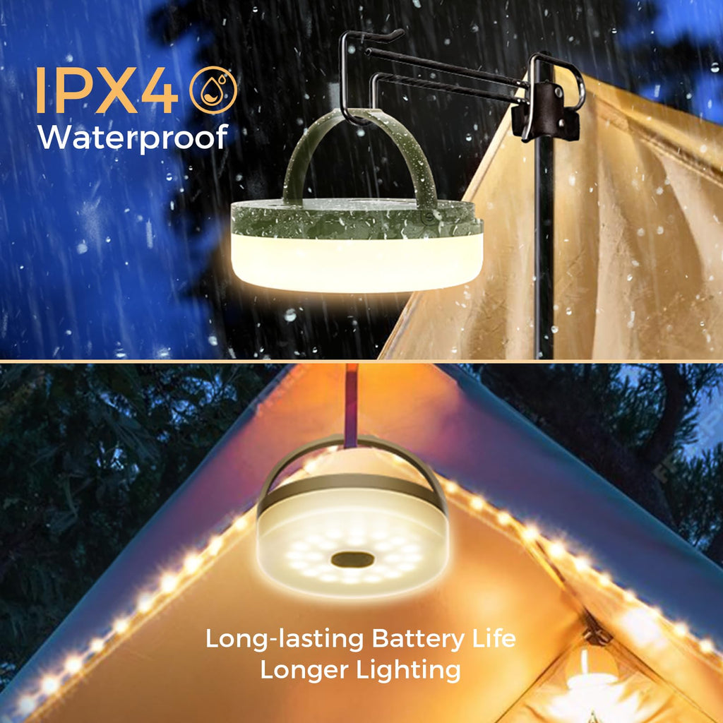 KUQIHUG Camping String Lights, Quick Storage 32.8FT Rechargeable Tent Lights with 8 Modes, Hanging Waterproof Portable LED Lamp for Outdoor Patio Awning Garden Party Camping Essentials