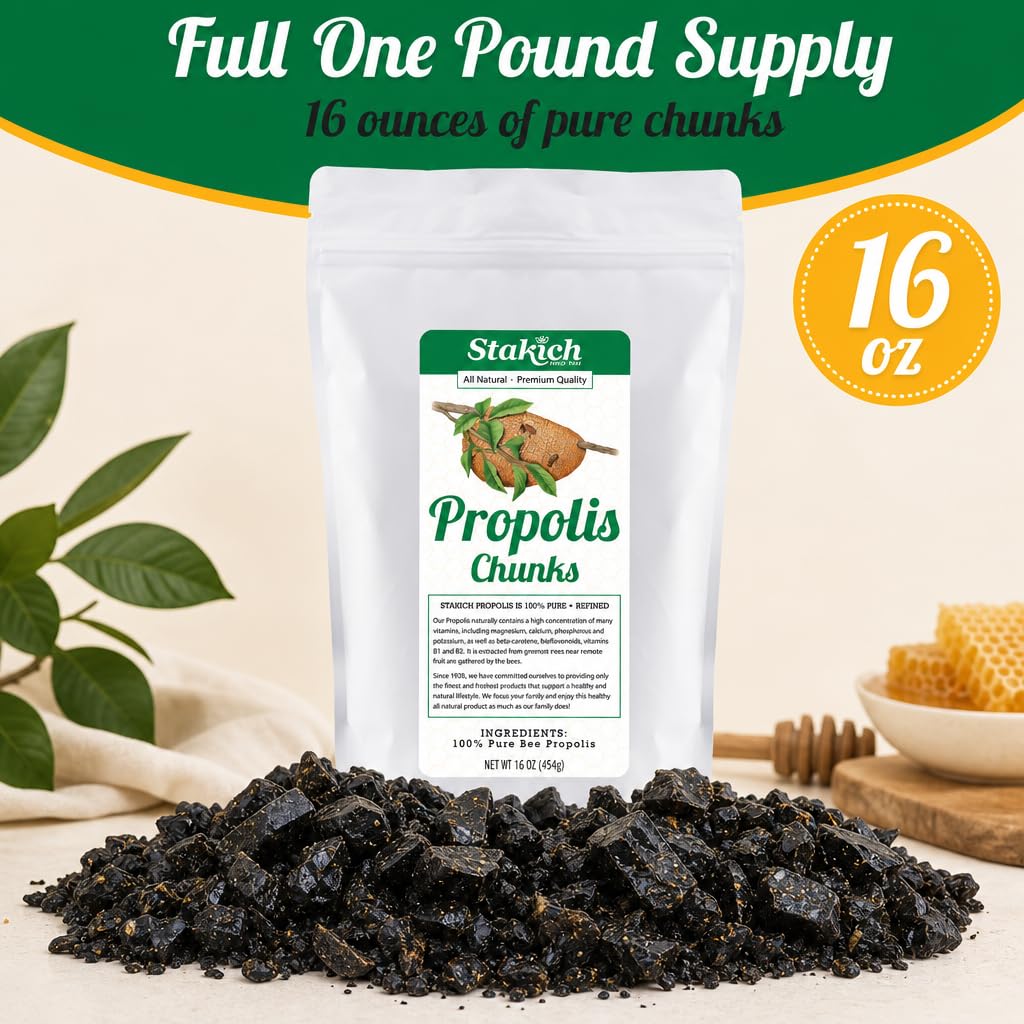 Stakich Bee Propolis Chunks - Pure, Natural - 1 Pound (16 Ounce)