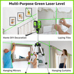 Huepar Laser Level, 100Ft Self Leveling Green Cross Line Laser for Picture Hanging, Tile, Decoration & DIY Construction – 360° Magnetic Base & AA Battery, Indoor Use