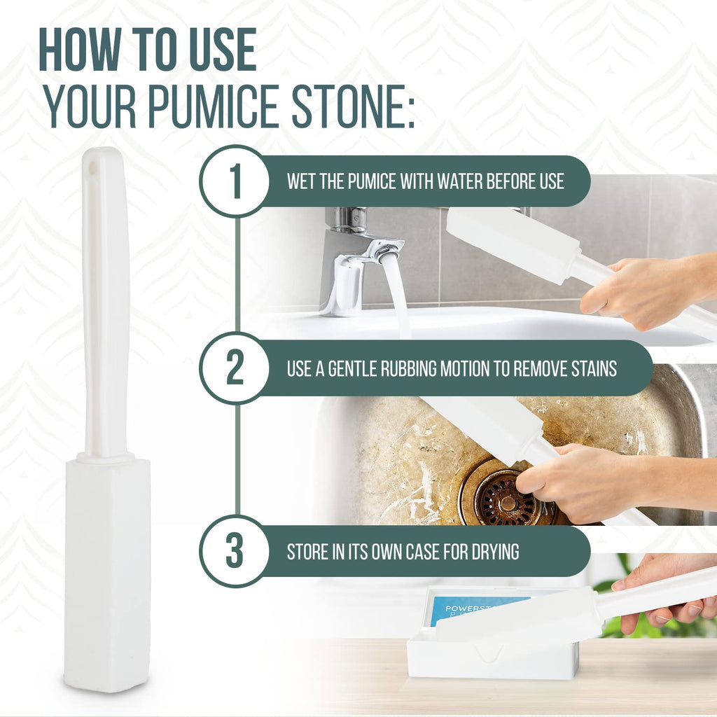 Powerstone Pumice Stone Toilet Bowl Cleaner with Extra Long Handle - 4 Pack | 3'' Longer Handle | Remove Hard Water Stains, Rings & Limescale from Toilets, Bathtubs, Sinks, Pools, BBQ