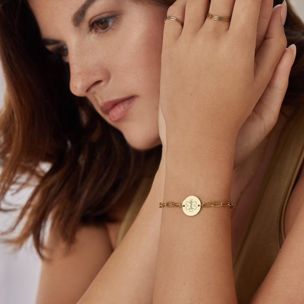 Medical Alert ID Bracelet for Women, Gold Silver Rose Paperclip Adjustable