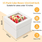 15 PCS Cake Boxes 12 Inch, 12x12x8 Tall Cake Box, 12 Inch Cake Box with Window, White Bakery Boxes, Large Baking Boxes, Cajas Para Pasteles, 12x12 Cake Boxes for Birthday, Wedding, Party, Business