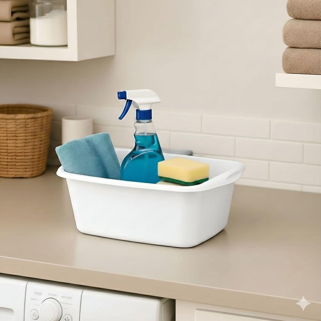 Tribello 2-Pack Dish Pans for Kitchen Sink, Plastic Tub Dishpan Wash Basin and Foot Bath for Soaking Feet, Wash Bucket for Washing and Storage Cleaning Supplies - 12 Quarts - Heavy Duty - (White)
