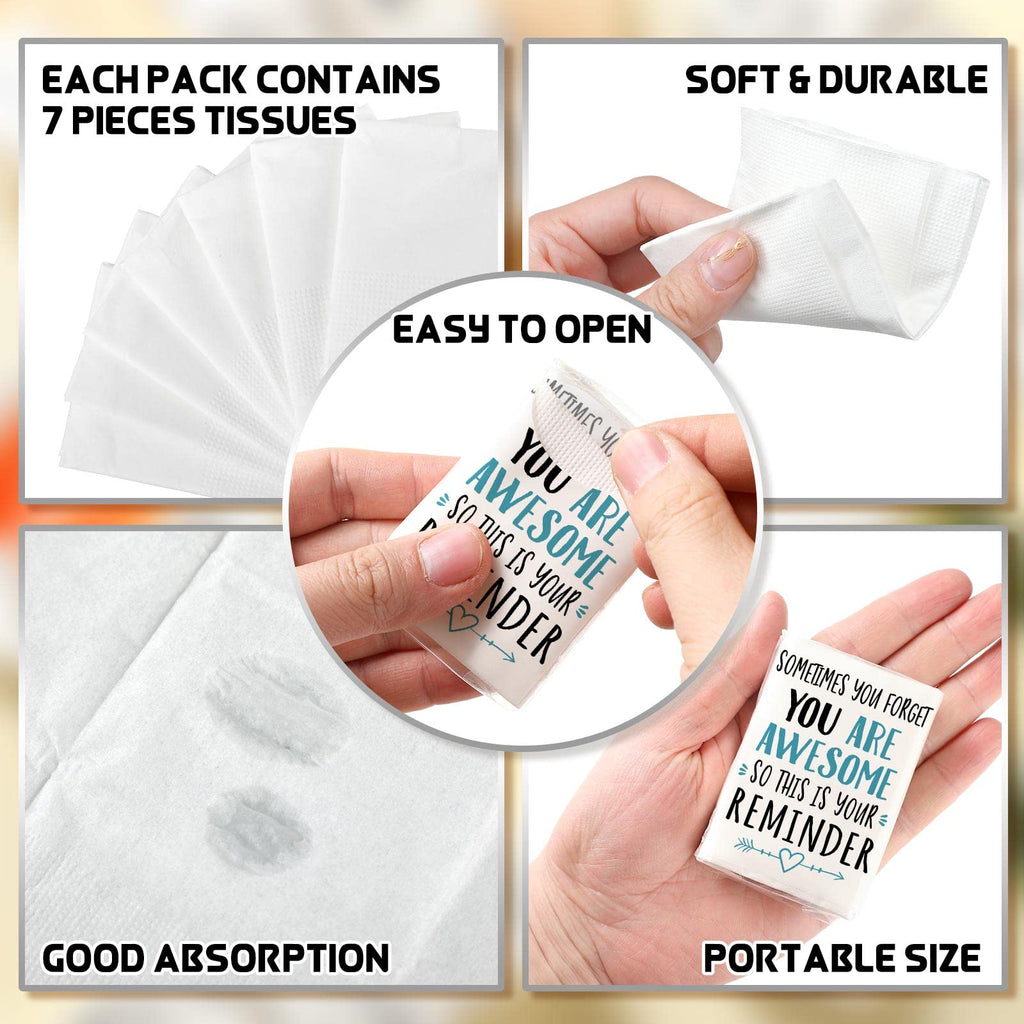 Fuutreo 120 Packs Pocket Tissues Travel Packs Bulk Motivational Facial 3 Ply Inspirational Pocket Travel Tissue Small Size Paper Individual Pockets Size for Appreciation Gifts Wedding