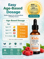 Folinic Acid Drops Kids 800 mcg + L-Methylfolate + B12 +P5P B6 Gentle Methylation Great Taste, Magnesium Glycinate, Vitamin D3 & C Folate Support for Brain,Focus, Mood & Cellular Health 5-MTHF Drops