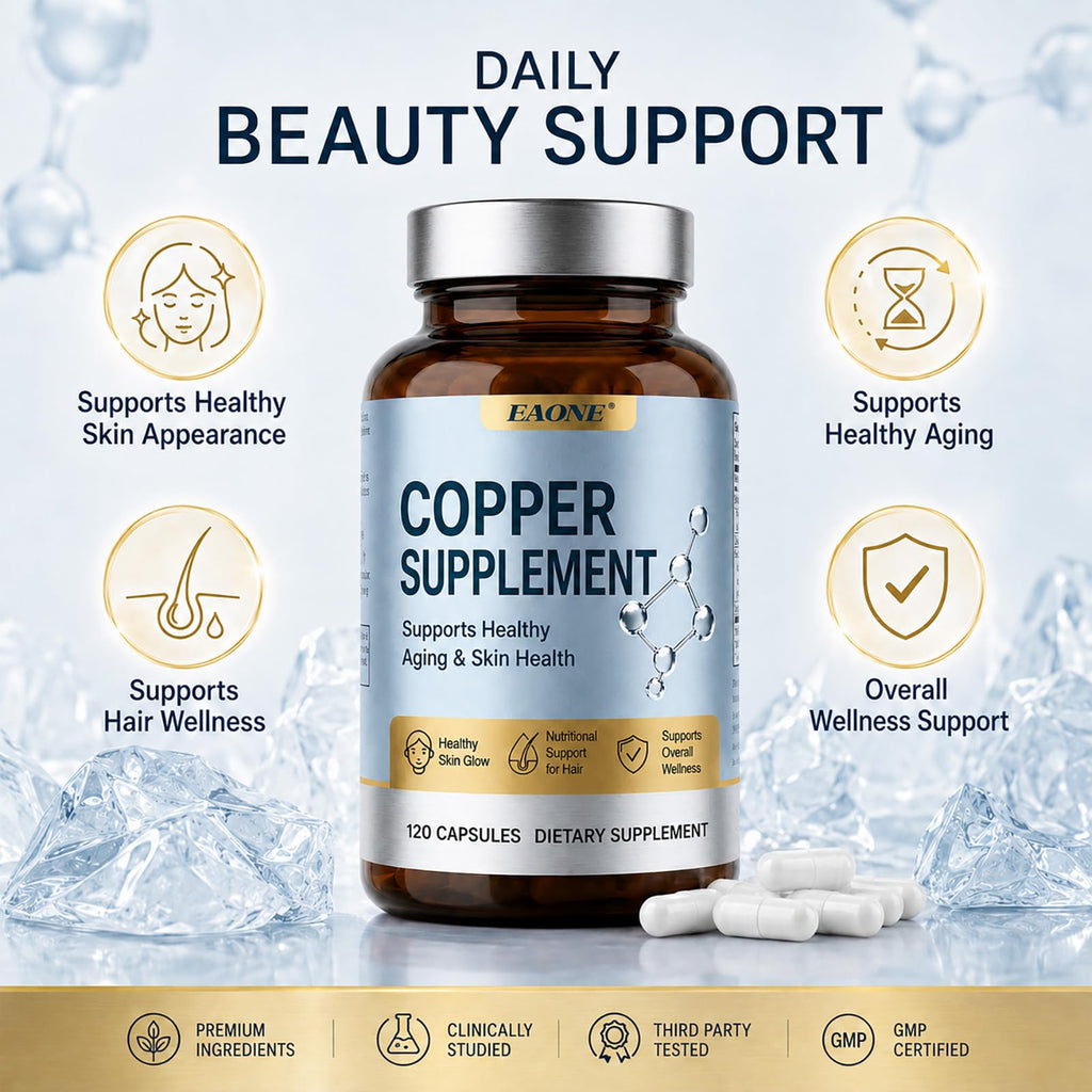 EAONE GHK-Cu Copper Peptide Supplement, 120mcg High Purity GHK Cu Capsules for Hair Health and Scalp Vitality, Promotes Youthful Glow, Support Skin Elasticity, Non-GMO, 120 Vegan Capsules