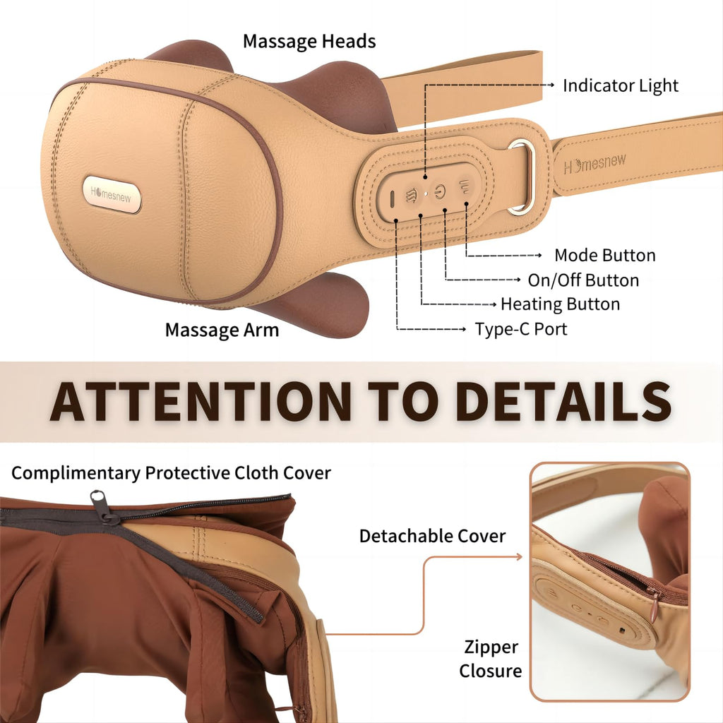 Homesnew Neck Massager for Pain Relief Deep Tissue, Shiatsu Neck and Shoulder Massager with Heat, Cordless 5D Wearable Kneading Neck Massage On the Go, Ideal Relaxation Gift for Women and Men