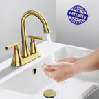 4 inch Brushed Gold Bathroom Sink Faucet with Pop-up Drain and 2 Supply Hoses, Stainless Steel Lead-Free 2-Handle Centerset Faucet for Bathroom Sink Vanity RV
