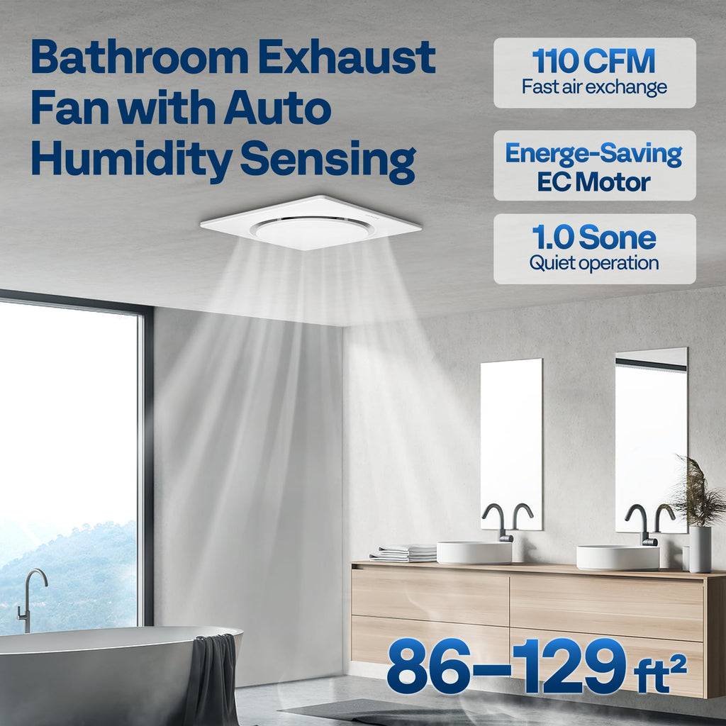 VIVOHOME AutoFlow Bathroom Exhaust Fan with Humidity Sensor 110CFM - Energy-Saving EC Motor,10.2-inch Ceiling Retrofit Bath Fan, No Attic Access Needed(Install Kit, 4-in Duct Included)