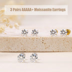 Limerencia Moissanite Stud Earrings, 3 Pairs Titanium Screw Back Earrings