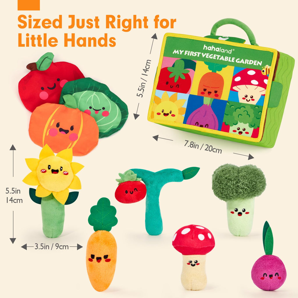 hahaland Baby Toys 6-12 Months - Fruits Vegetables Garden Plant Plush - 6 Month Old Toys Montessori Sensory Toy Carrot Flower with Rattles Mirror Squeaker Textures Crinkle Tissues Christmas Baby Gifts
