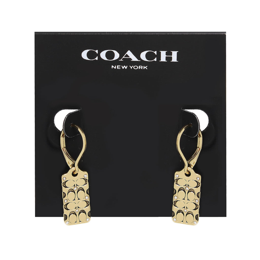 COACH Quilted C Tag Drop Earrings Golden One Size
