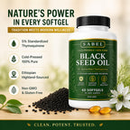 Ethiopian Black Seed Oil Capsules, with 5% Thymoquinone & Carvacrol, Digestive Balance & Daily Wellness, Non-GMO, Gluten-Free, 60 Count Softgels