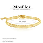 Gold Chain Bracelet for Women Men Trendy - 14K Gold Plated Bracelet Dainty Gold Snake Link Bracelet Stack Simple Jewelry Chain Set Adjustable Bracelet Accessories for Dad Husband 3 Pcs