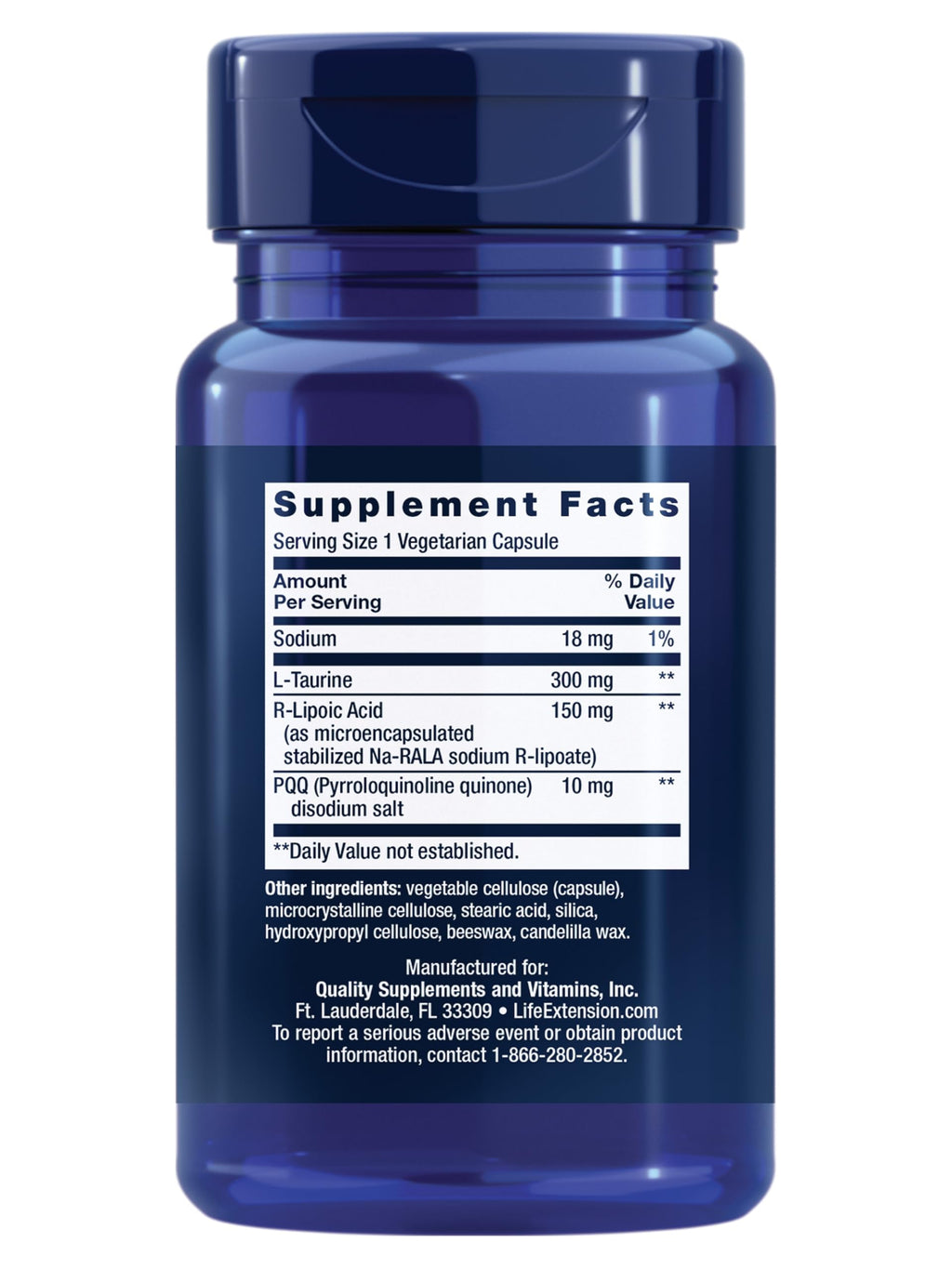 Life Extension Mitochondrial Basics with PQQ, L-Taurine, R-lipoic Acid, foundational Supplement for Cellular Energy Production, Brain and Heart Health, Gluten-Free, Non-GMO, Vegetarian, 30 Capsules