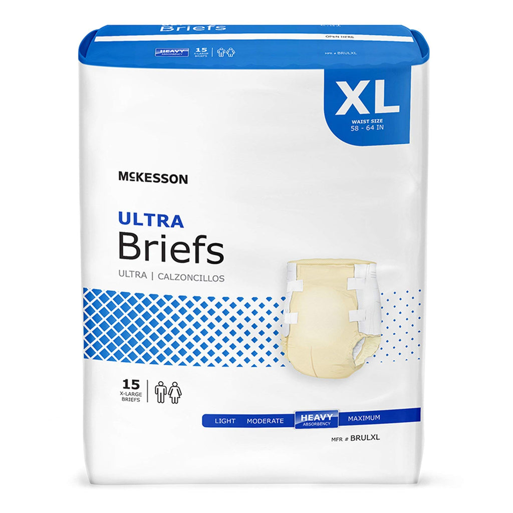 McKesson Ultra Briefs, [60 Count], XL, 58-64 in. Incontinence Adult Diapers with Tabs, Heavy Absorbency, Unisex, Disposable, Elastic Leg Gathers and Contoured Fit for Men and Women