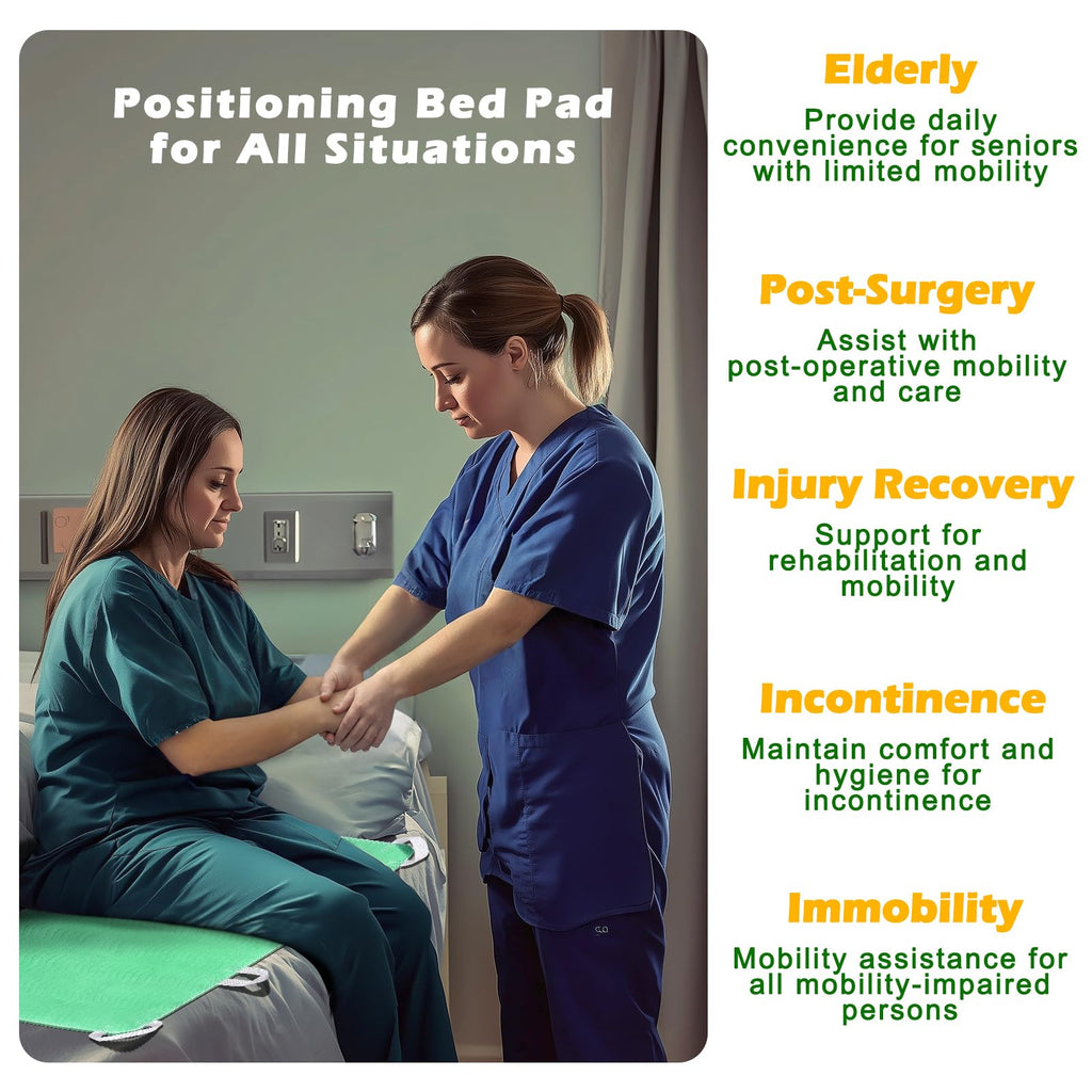LARXREHY Positioning Bed Pad with Handles - Quick Drying Bed Pads with 8 Reinforced Handles, Washable Waterproof Reusable Pads for Elderly, Bedridden, Turning, Lifting, Transferring 34" × 52"