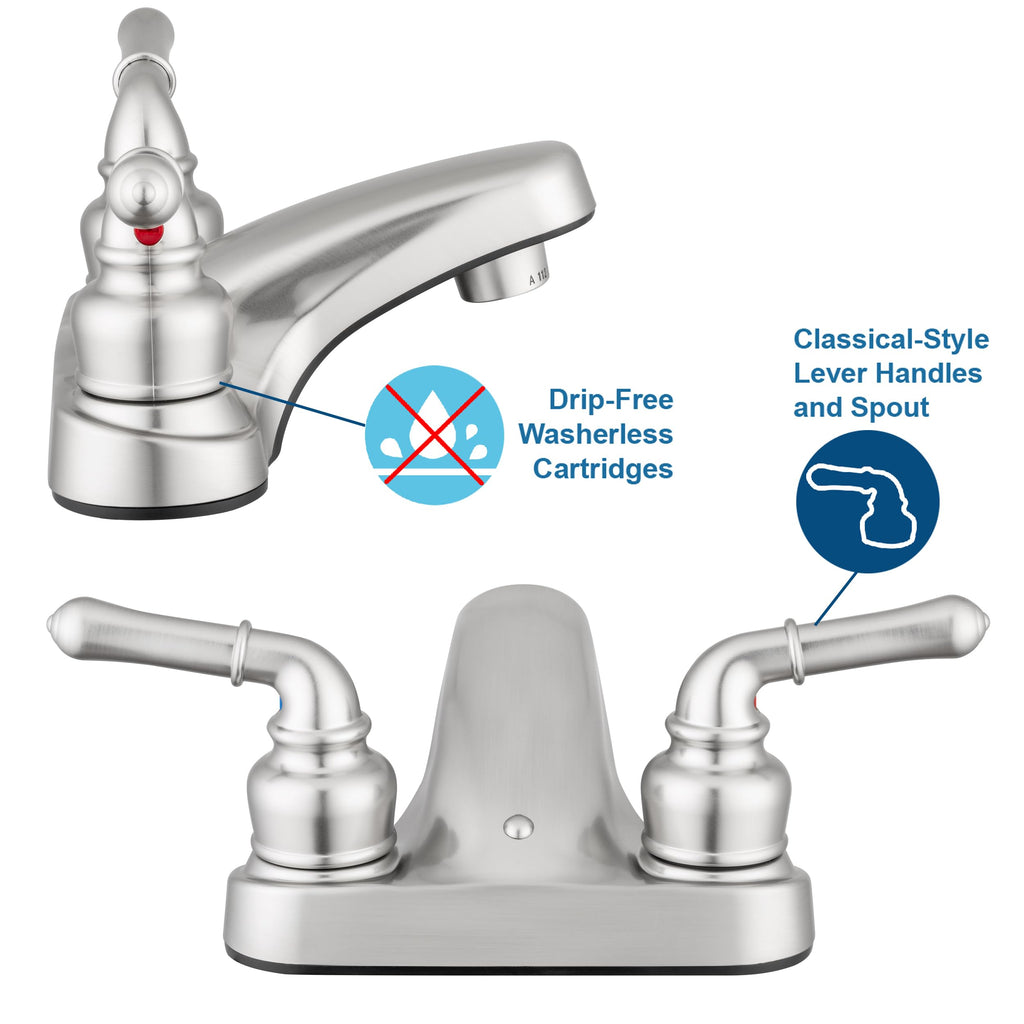 Pacific Bay Lynden Bathroom Sink Faucet - Metallic Plating Over Lightweight ABS Plastic (Brushed Satin Nickel) - 2 Pack