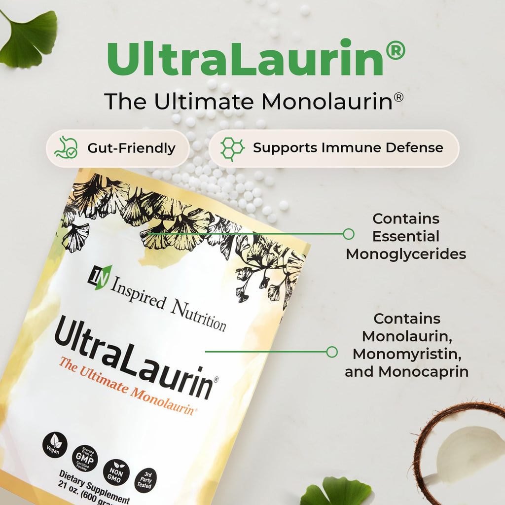 UltraLaurin® Monolaurin Supplement – 3,000 mg Coconut-Derived Pellets for Immune & Gut Health Support, Digestive Wellness – 21 oz / 200 Servings – Vegan, Non-GMO, Natural Immune & Digestive Support