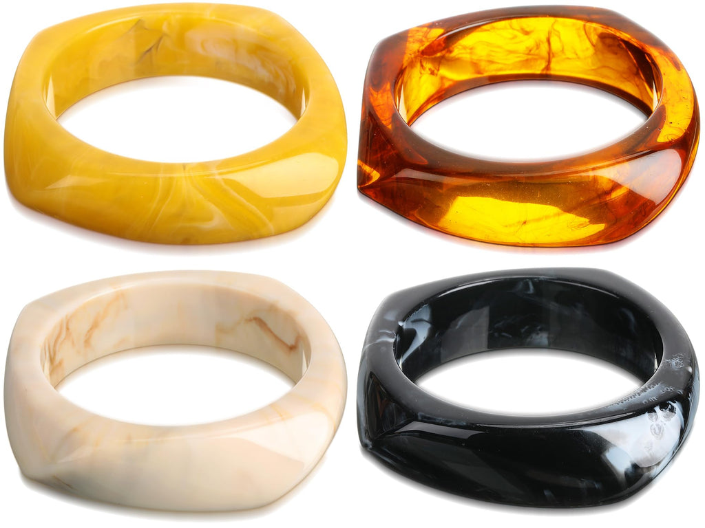 Landical 4 Pcs Colorful Square Acrylic Resin Bangle Bracelet Wide Geometric Irregular Wristbands Women(Classic Colors)