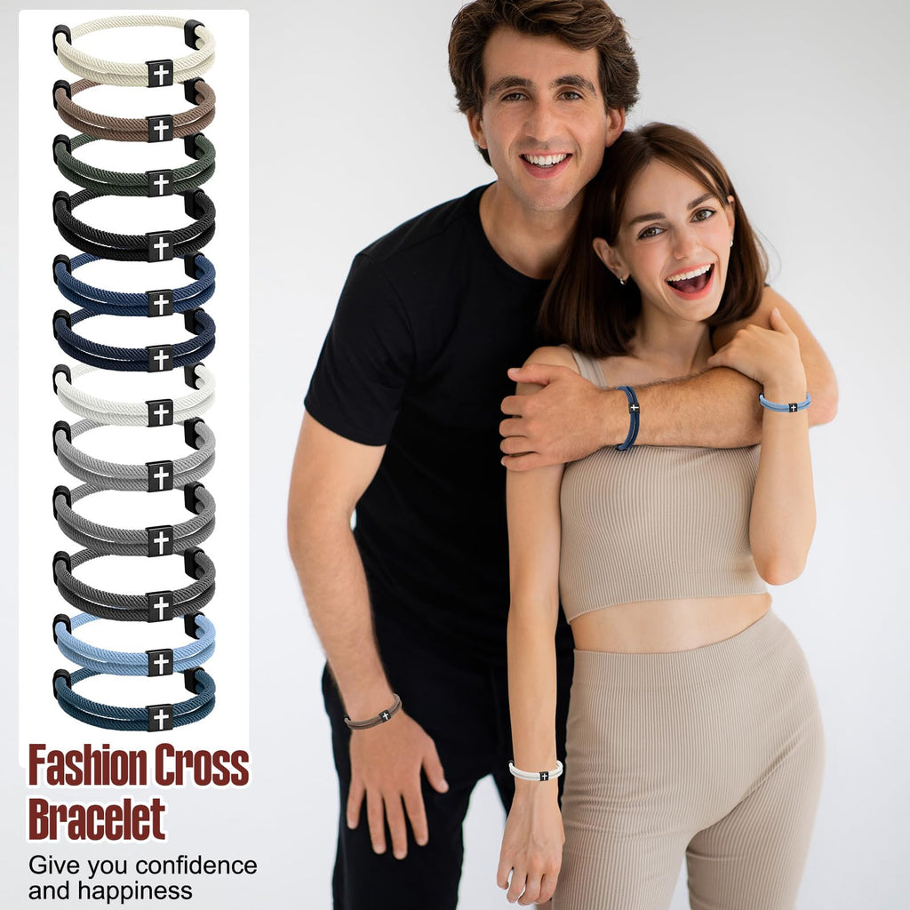 Landical 12 Pcs Braided Cross Bracelet for Men Women Christian Adjustable Rope Jesus Bracelets with Metal Knot Christian Baptism Gifts
