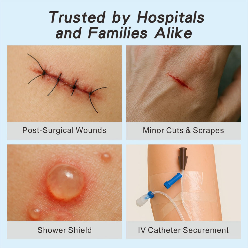 HTLARY Waterproof Transparent Film Dressing with Absorbent Pad 50-Pack Sterile Adhesive Bandages Post-Surgical Wound Cover, Protective Barrier for Sensitive Skin (2.7‘’x4‘’)
