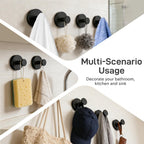 SetSail Suction Cup Hooks for Shower 4 Packs Matte Black Towel Hooks for Bathrooms Wall Mounted Stainless Steel Bathroom Towel Hook for Shower Wall, Window Glass, No-Drill