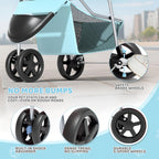 Magshion 3-Wheel Pet Stroller, Foldable Travel Jogger for Small & Medium Dogs & Cats (Up to 33lbs), Lightweight Carrier with Breathable Mesh Cover, Cup Holder & Storage Basket, Mint Green