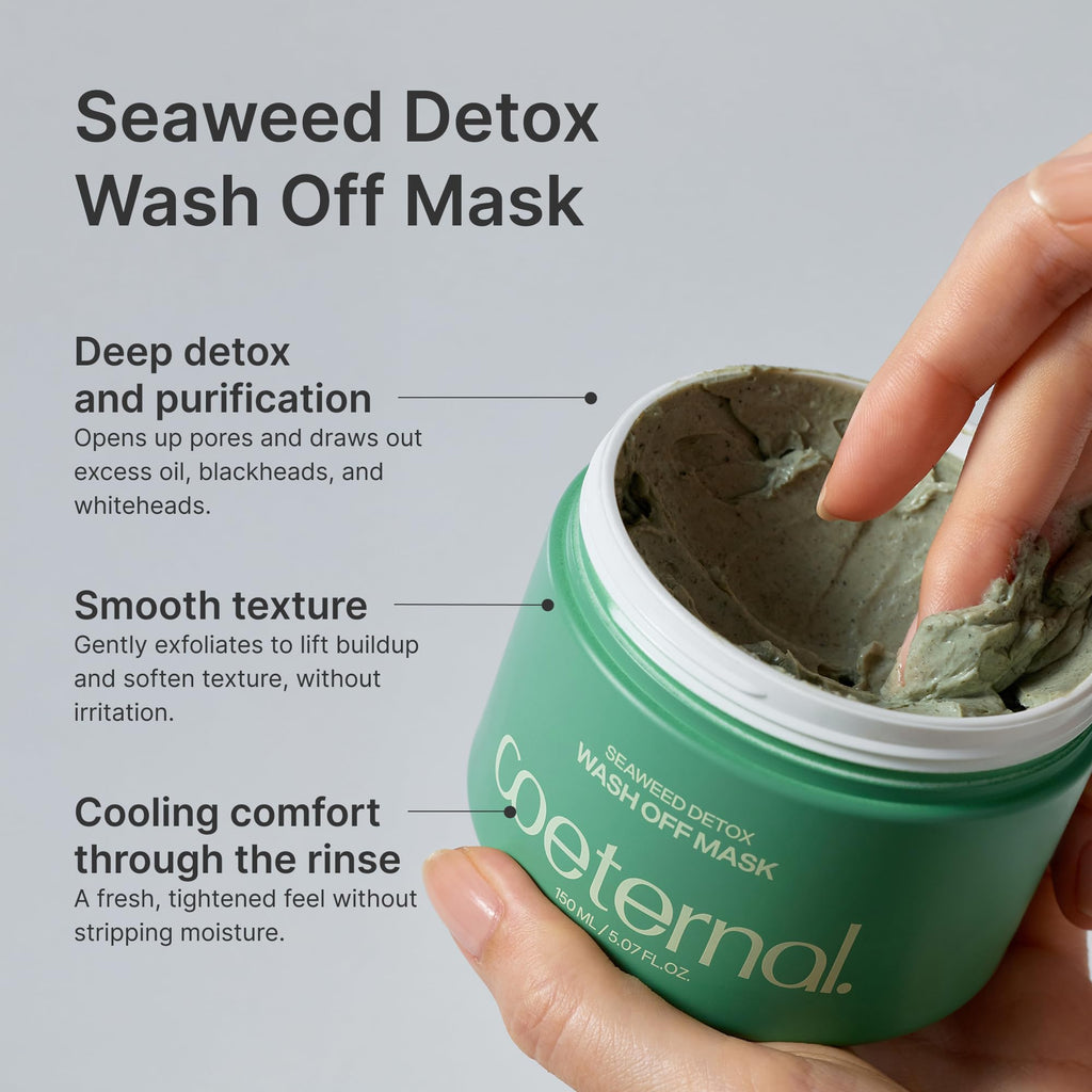 coeternal Seaweed Detox Wash Off Mask, Cooling Korean Clay Mask with Bentonite, Kaolin, Glycerin & Seaweed Extracts for Pore Minimizing, Deep Cleansing, Non-Drying Mud Mask, 200ml / 6.76 fl.oz.