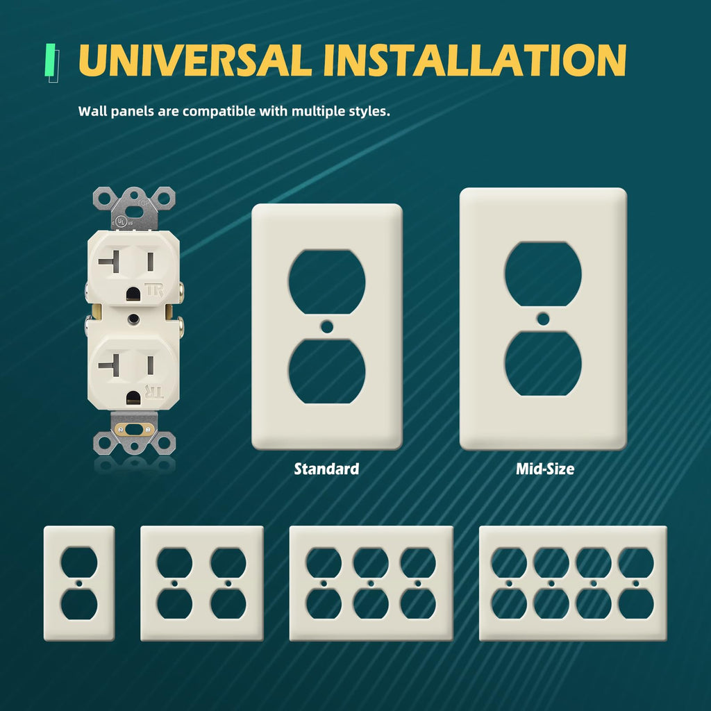 TOPELER 10 Pack Wall Electrical Outlets, Duplex Tamper-Resistant Receptacle Outlet, 20Amp 125V, 3-Wire, Self-Grounding, Push & Side Wire Wall Socket, UL Listed, Light Almond