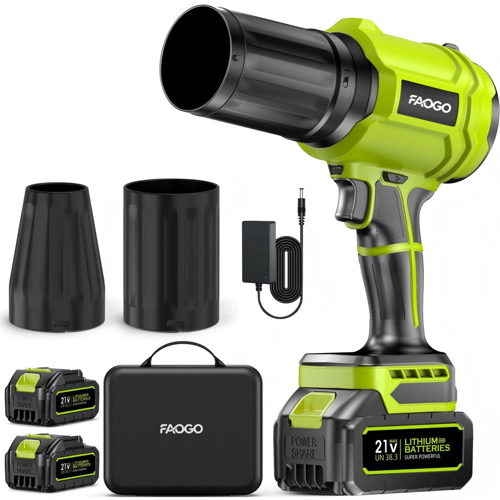 990,000 RPM Cordless Leaf Blower with 2 Batteries & Charger - Electric Handheld Blower, Lightweight, Double Run Time for Lawn, Yard, Patio, Garden Cleaning Green 1